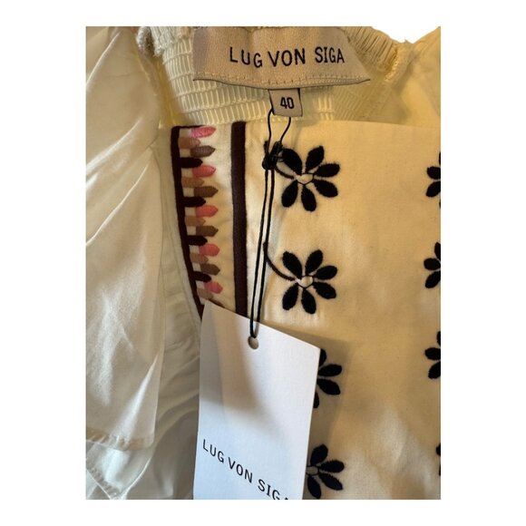 NWT LUG VON SIGA Jade Ruffled Shirred Embroidered Cotton-Poplin Top, 40 FR/M - Picture 3 of 6